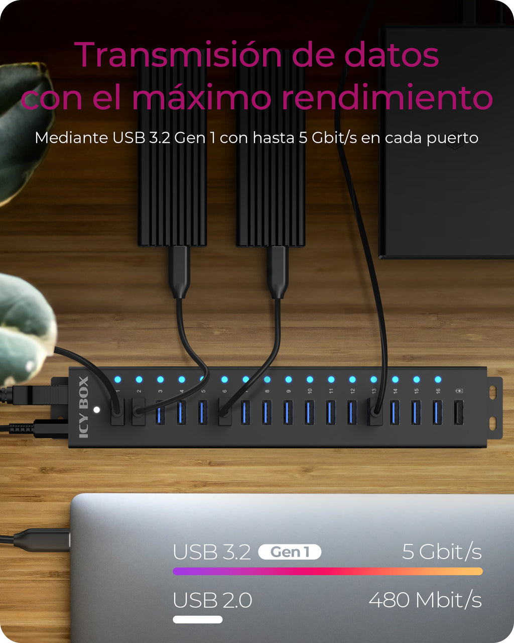 ICY BOX IB-HUB1717-U3 USB 3.2 Gen 1 (3.1 Gen 1) Type-A 5000 Mbit/s Negro (5)