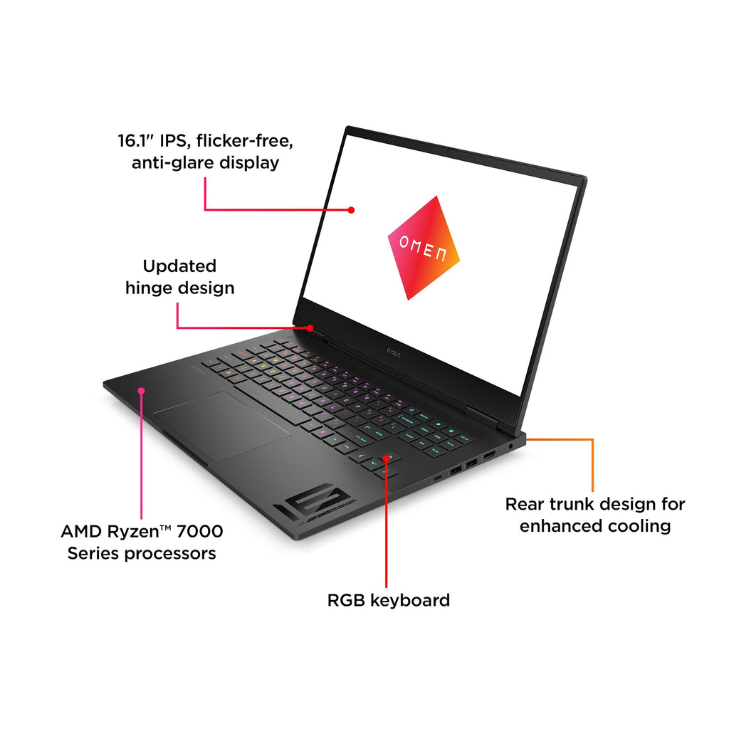 OMEN by HP OMEN 16-xd0003na AMD Ryzen™ 7 7840HS Laptop 40.9 cm (16.1") Full HD 16 GB DDR5-SDRAM 512 GB SSD NVIDIA GeForce RTX 4050 Wi-Fi 6E (802.11ax) Windows 11 Home Black (5)
