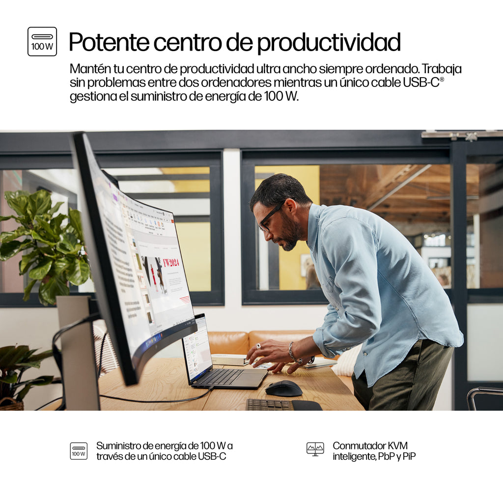 HP Series 5 Pro 34 inch WQHD USB-C Conferencing Monitor - 534pm pantalla para PC 86,4 cm (34") 3440 x 1440 Pixeles Wide Quad HD LCD Negro (8)