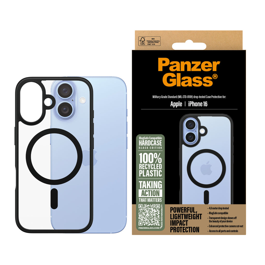 PanzerGlass ® HardCase Transparent w. Black MagSafe & Frame iPhone 16 funda para teléfono móvil Negro (2)
