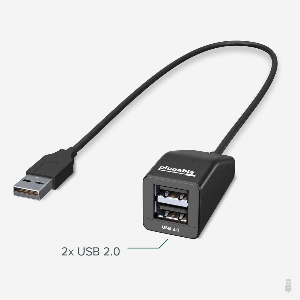 Plugable Technologies USB2-2PORT hub de interfaz USB 2.0 480 Mbit/s Negro