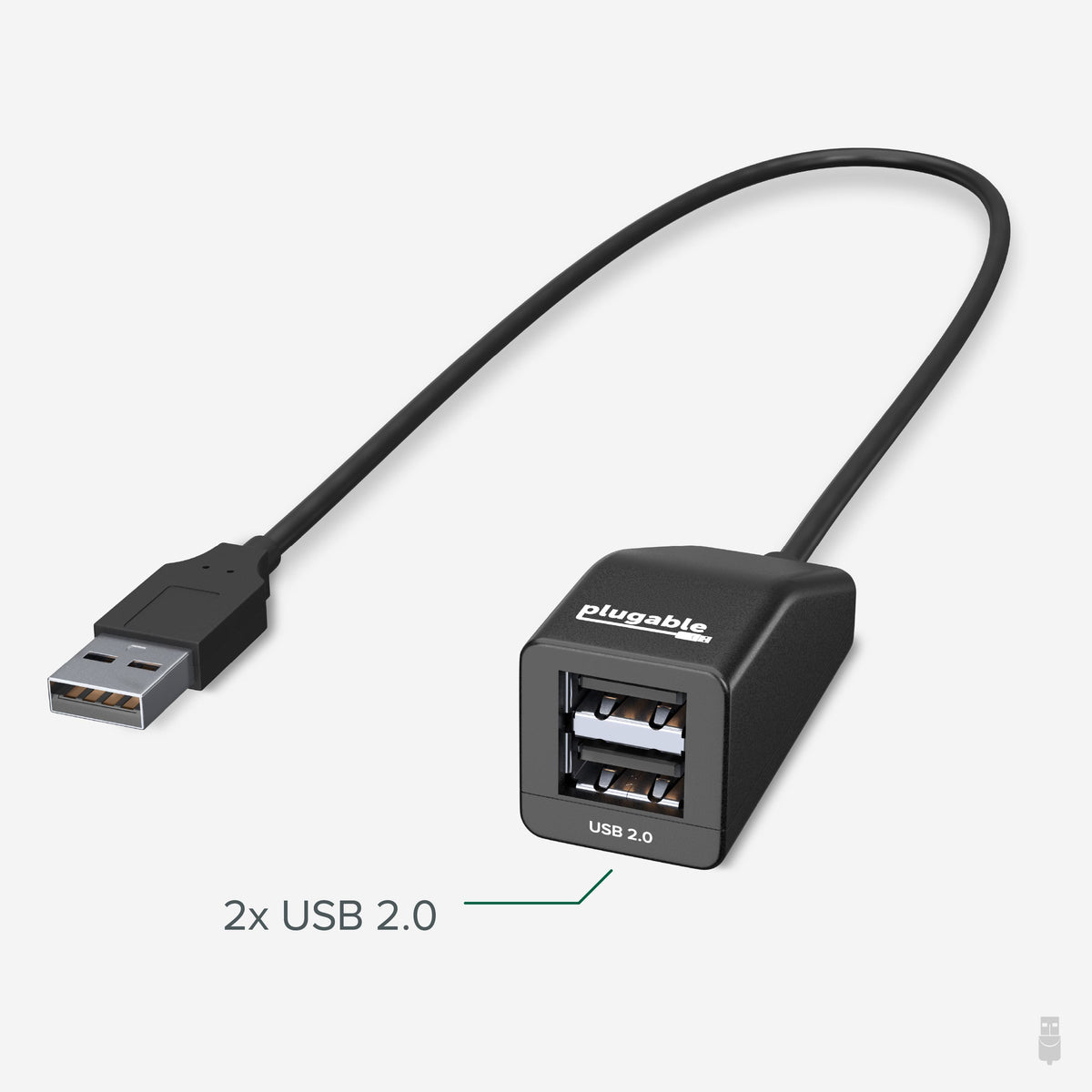 Plugable Technologies USB2-2PORT hub de interfaz USB 2.0 480 Mbit/s Negro