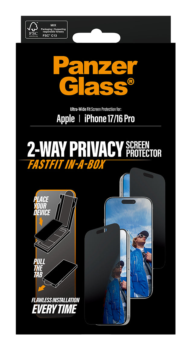 PanzerGlass ® 2-Way Privacy Screen Protector iPhone 17 | iPhone 16 Pro | Ultra-Wide Fit w. Fastfit in-a-box Protector de pantalla Apple 1 pieza(s) (3)