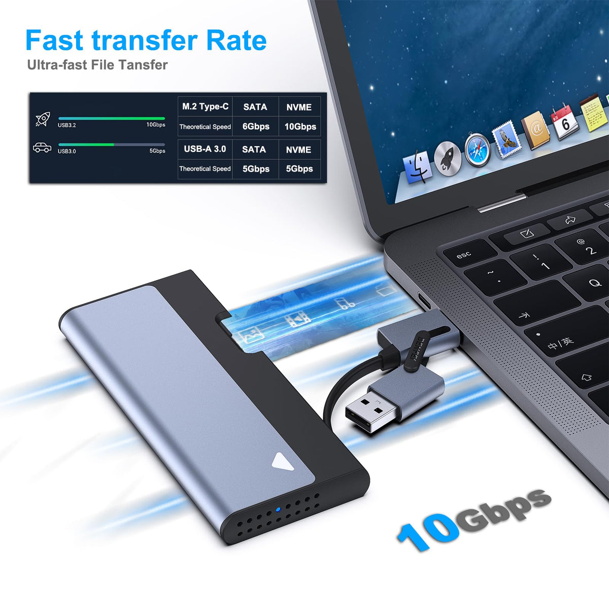 Benfei M.2 NVME SATA SSD Enclosure 000345GREY