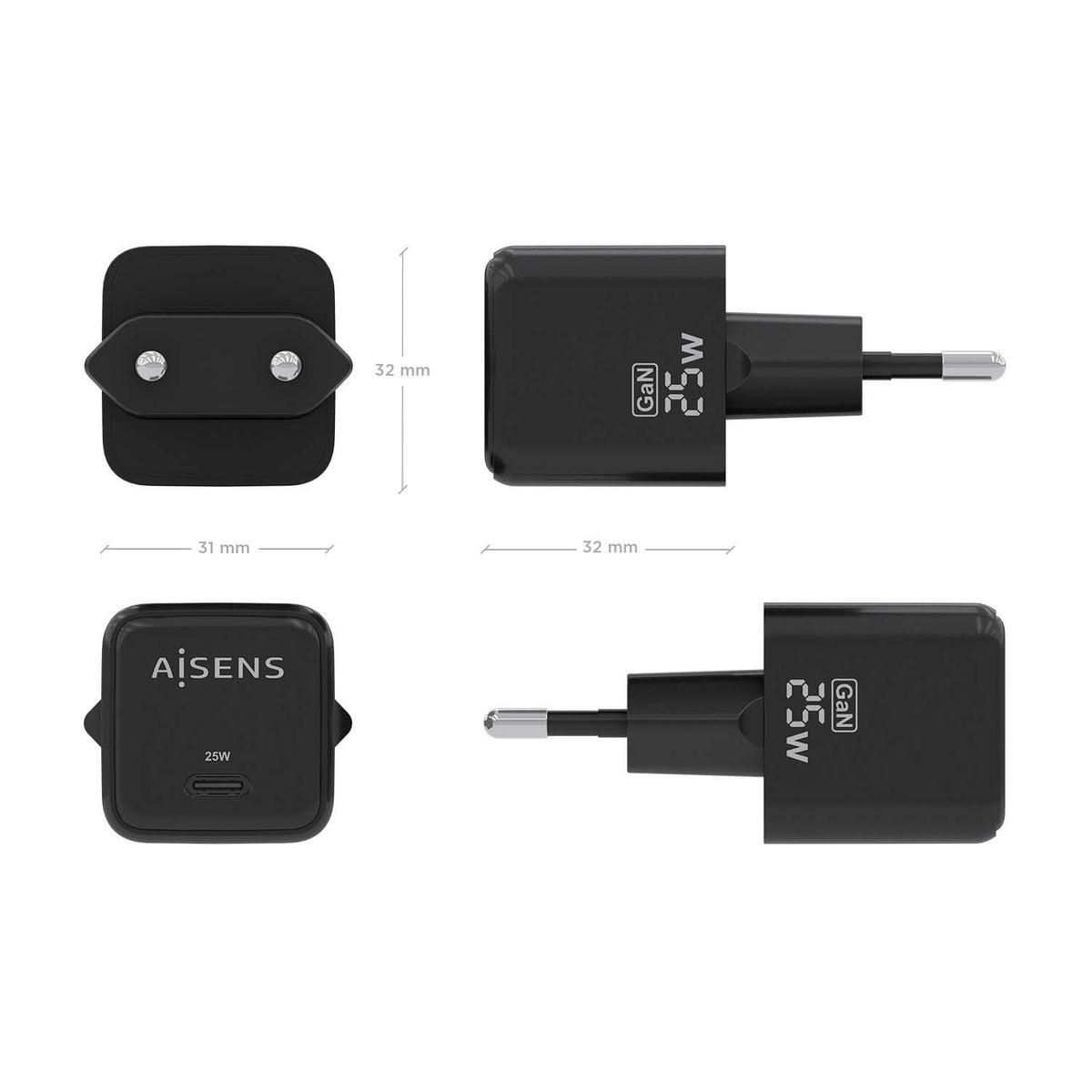 AISENS ASCH-25W1P013-BK cargador de dispositivo móvil Universal Corriente alterna Carga rápida Interior (5)