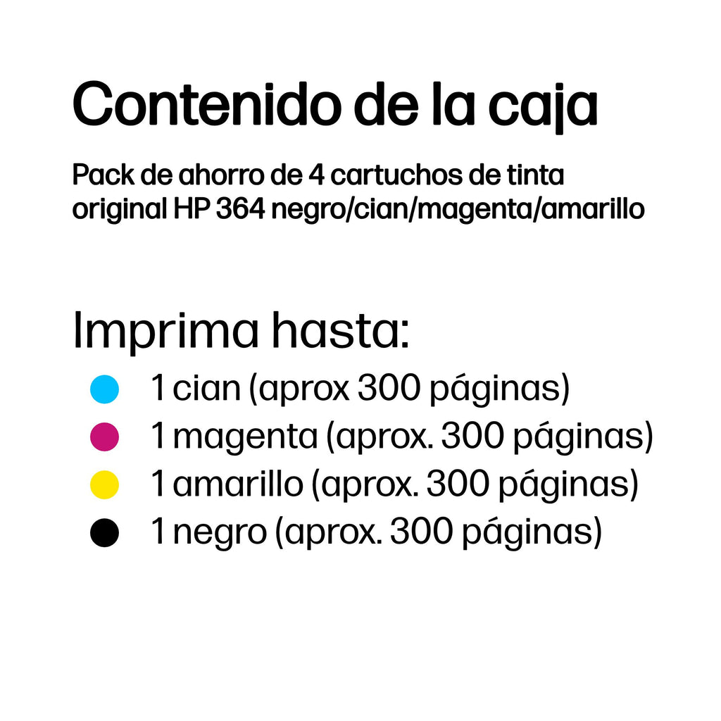HP 364 4-pack Black/Cyan/Magenta/Yellow Original Ink Cartridges cartucho de tinta 4 pieza(s) Estándar Negro, Cian, Magenta, Amarillo (4)