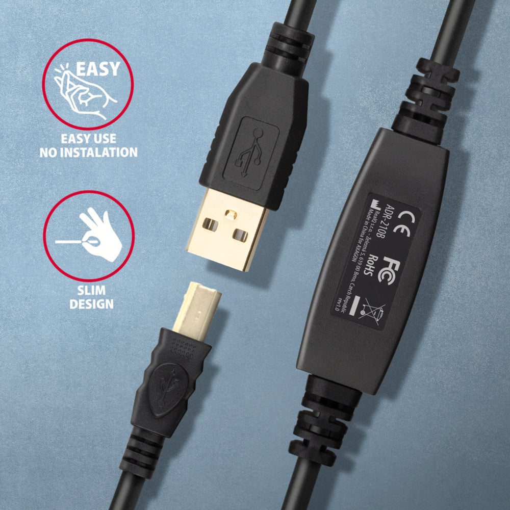 Axagon ADR-210B USB 2.0 A-M -> B-M active connecting/repeater cable 10m - Kabel - Digital/Daten cable USB USB A USB B 0,48 Gbit/s Negro (4)