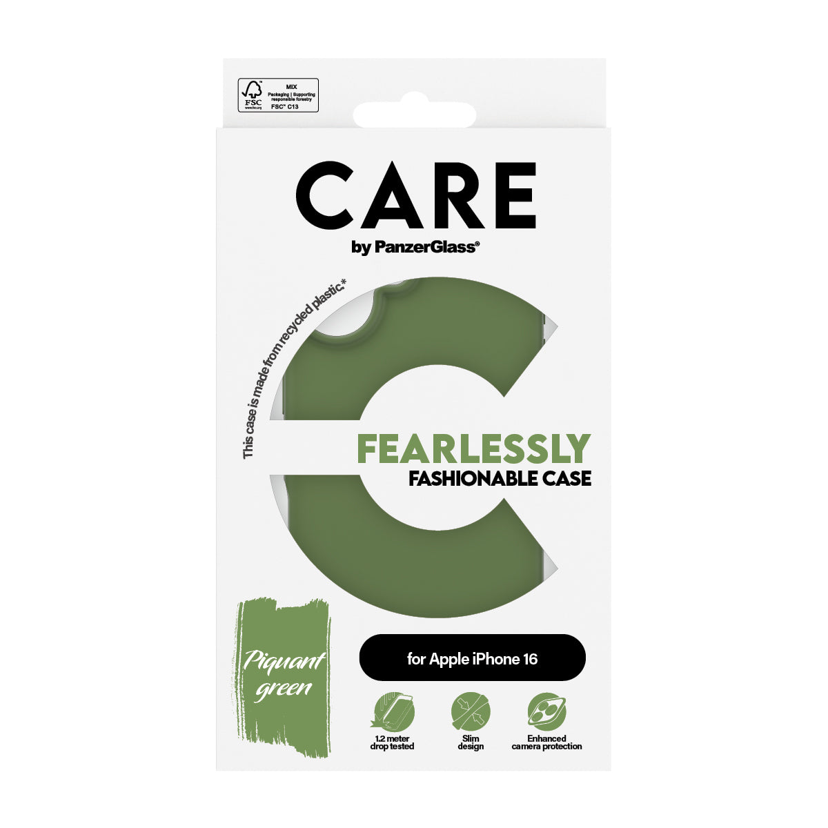 PanzerGlass CARE™ by ® Case Green iPhone 16 funda para teléfono móvil Verde