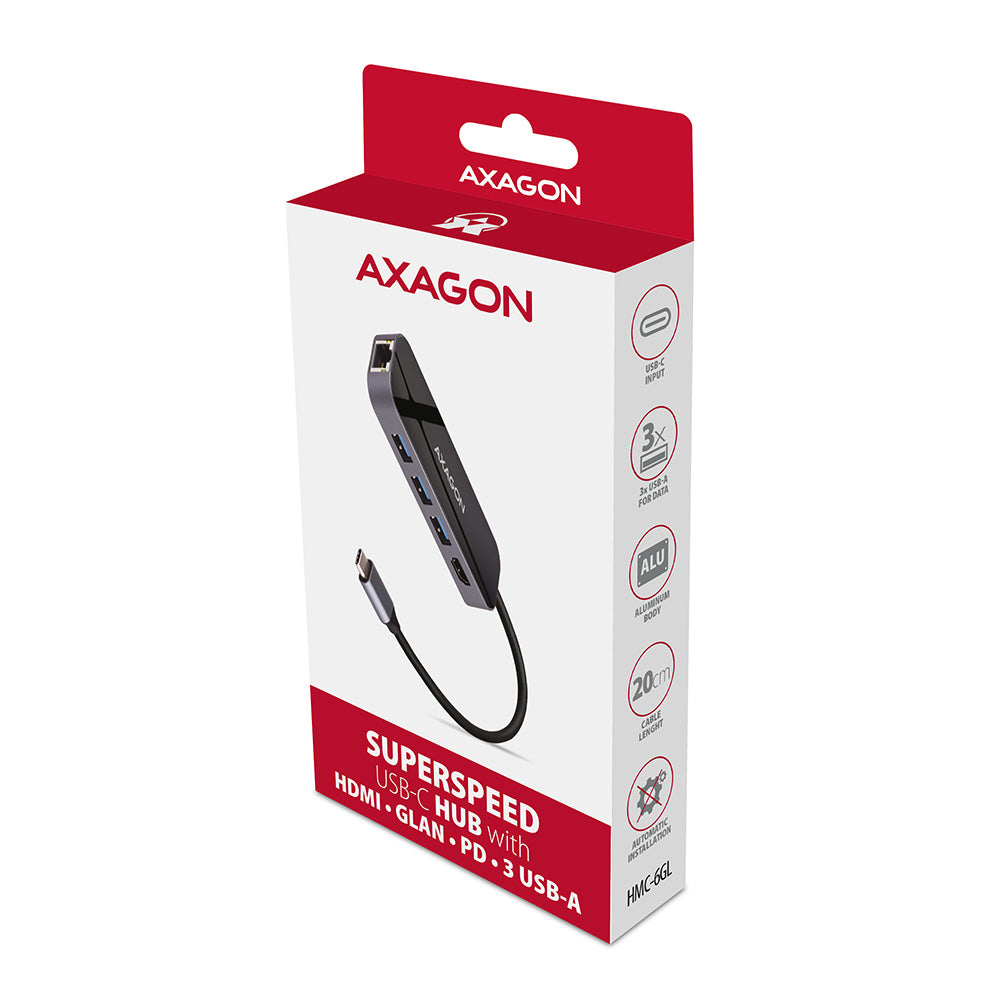 Axagon HMC-6GL base para portátil y replicador de puertos Alámbrico USB 3.2 Gen 1 (3.1 Gen 1) Type-C Negro, Gris (3)