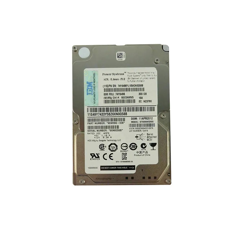 IBM 300GB 15MM SAS 15K HOTSWAP HDD 74Y6496-RFB – Reacondicionado