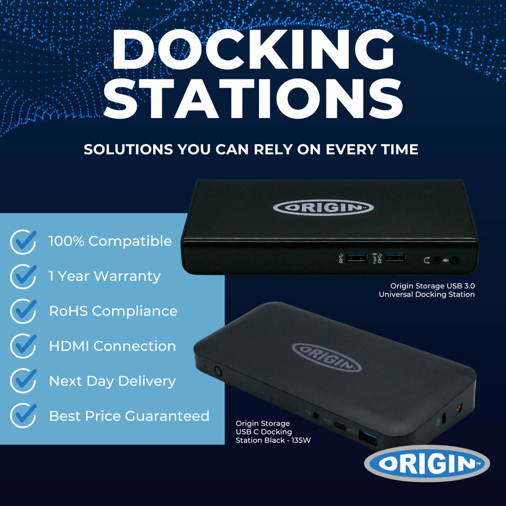 Origin Storage OSDOCK-USB3 base para portátil y replicador de puertos Acoplamiento USB 3.2 Gen 1 (3.1 Gen 1) Type-A Negro (2)