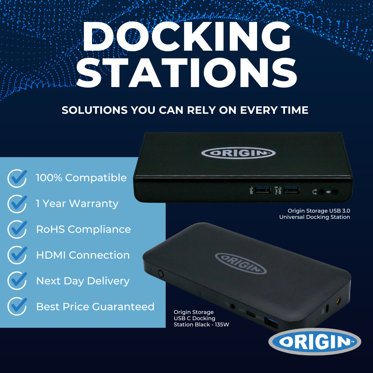 Origin Storage OSDOCK-USB3 base para portátil y replicador de puertos Acoplamiento USB 3.2 Gen 1 (3.1 Gen 1) Type-A Negro (2)