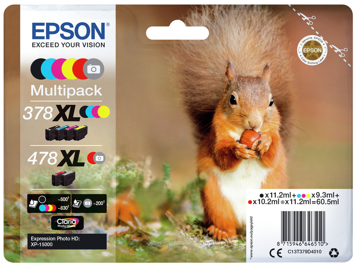 Epson C13T379D4010 - Paquete de 6, 60.5 ml, gran capacidad, gris, negro