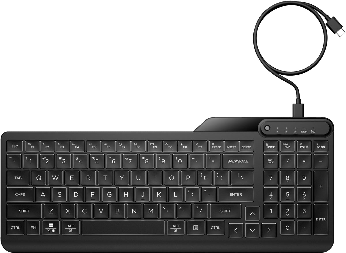 HP 405 Multi-Device Backlit Wired Keyboard teclado Oficina USB QWERTY Inglés Negro (2)