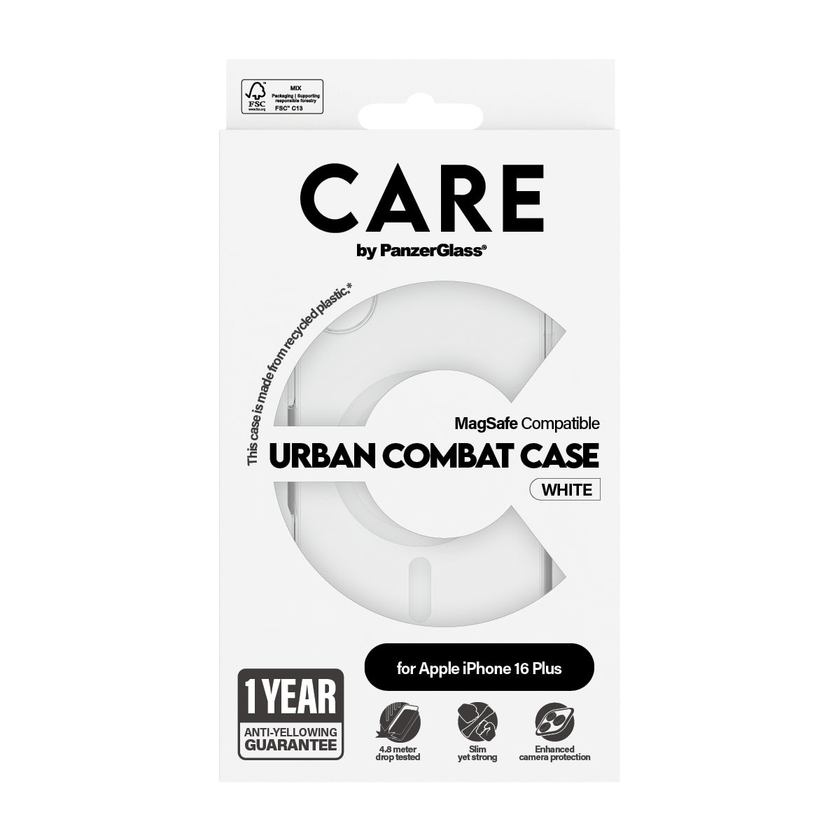 PanzerGlass CARE™ by ® Urban Combat Case Transparent w. White MagSafe iPhone 16 Plus funda para teléfono móvil Transparente (3)