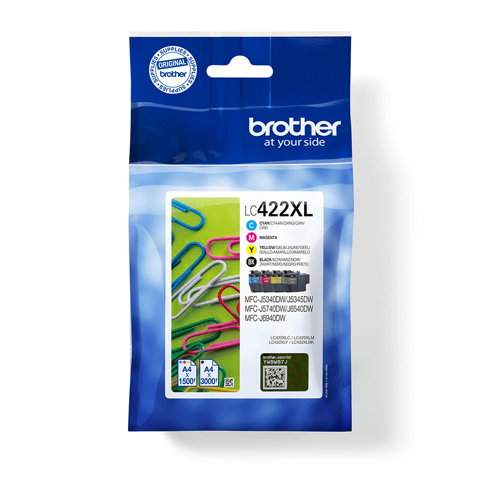Brother LC422XLVAL cartucho de tinta 4 pieza(s) Original Negro, Cian, Magenta, Amarillo (4)