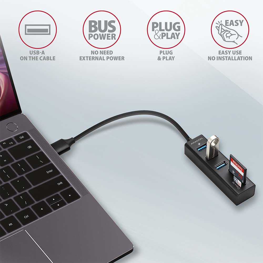 Axagon HMA-CR3A base para portátil y replicador de puertos Alámbrico USB 3.2 Gen 1 (3.1 Gen 1) Type-A Negro (4)