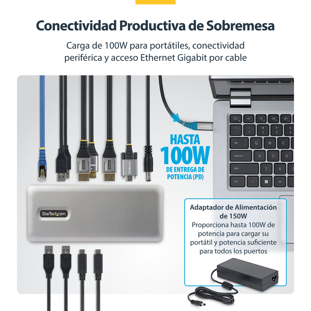 StarTech.com 199UE-USBC-DOCK base para portátil y replicador de puertos Alámbrico USB 3.2 Gen 2 (3.1 Gen 2) Type-C Gris (4)