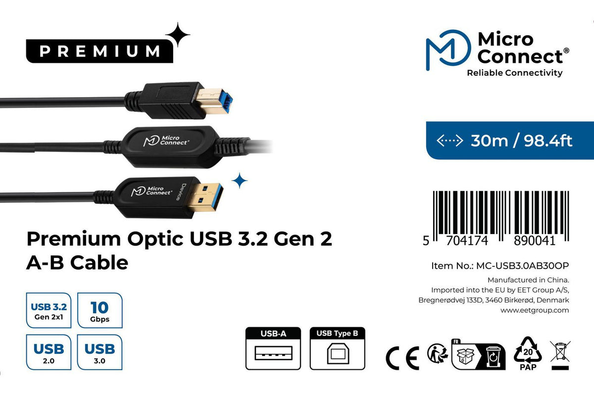Microconnect MC-USB3.0AB30OP cable USB USB 3.2 Gen 2 (3.1 Gen 2) 30 m USB A USB B Negro (4)