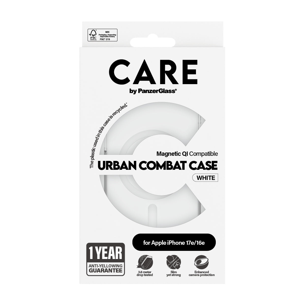 PanzerGlass CARE™ by ® Urban Combat Case Transparent w. White Qi Compatible iPhone 17e | 16e funda para teléfono móvil Transparente (3)