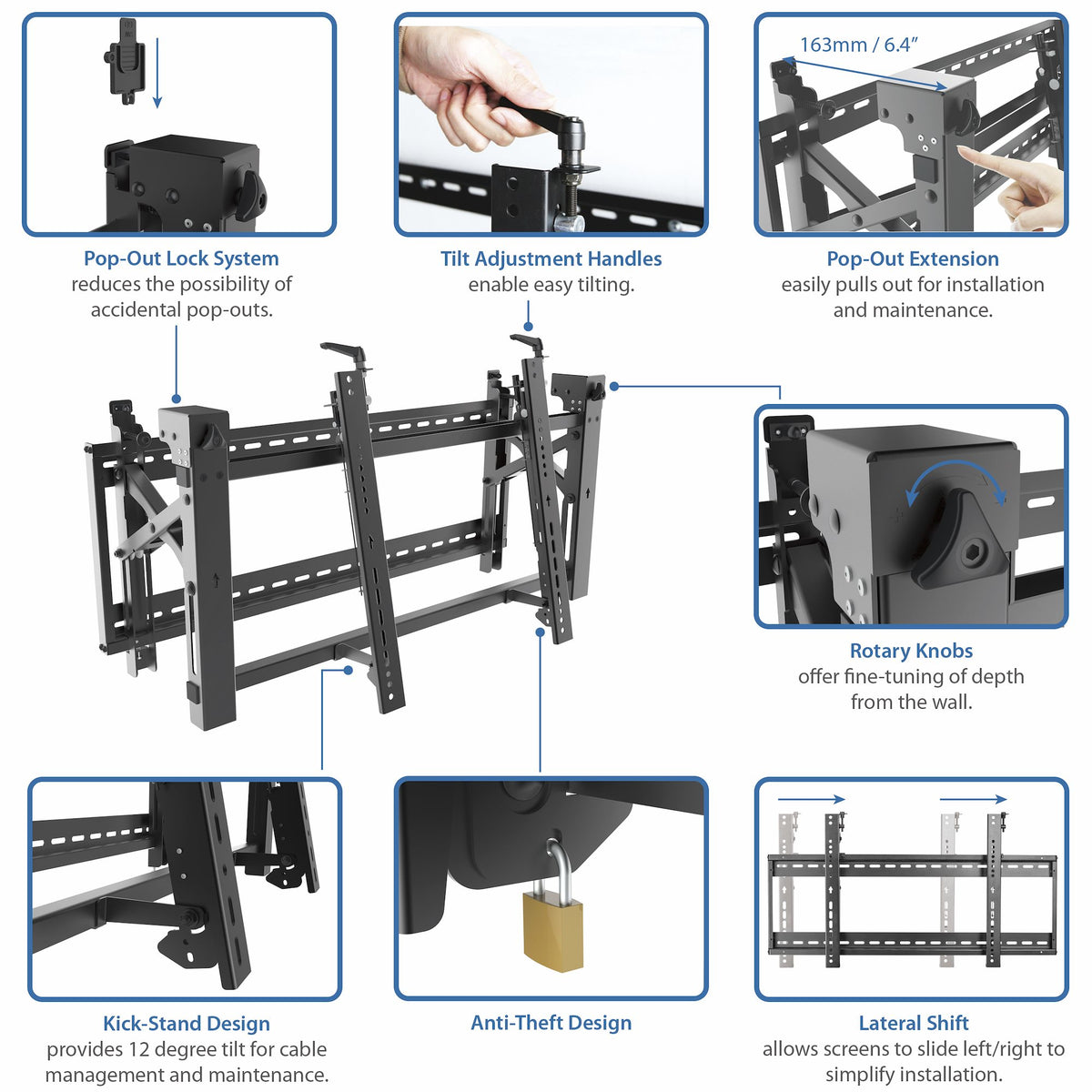 StarTech.com VIDWALLMNT soporte para pantalla de señalización 177,8 cm (70") Negro (3)