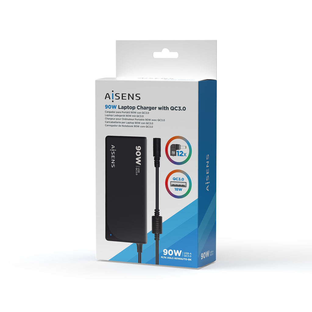 AISENS ASLC-90WAUTO-BK adaptador e inversor de corriente Interior 90 W Negro (8)