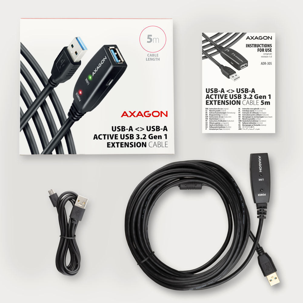 Axagon ADR-305 USB 3.2 Gen 1 A-M -> A-F active extension/repeater cable 5m - Kabel - Digital/Daten cable USB USB 3.2 Gen 1 (3.1 Gen 1) USB A 5 Gbit/s Negro (8)