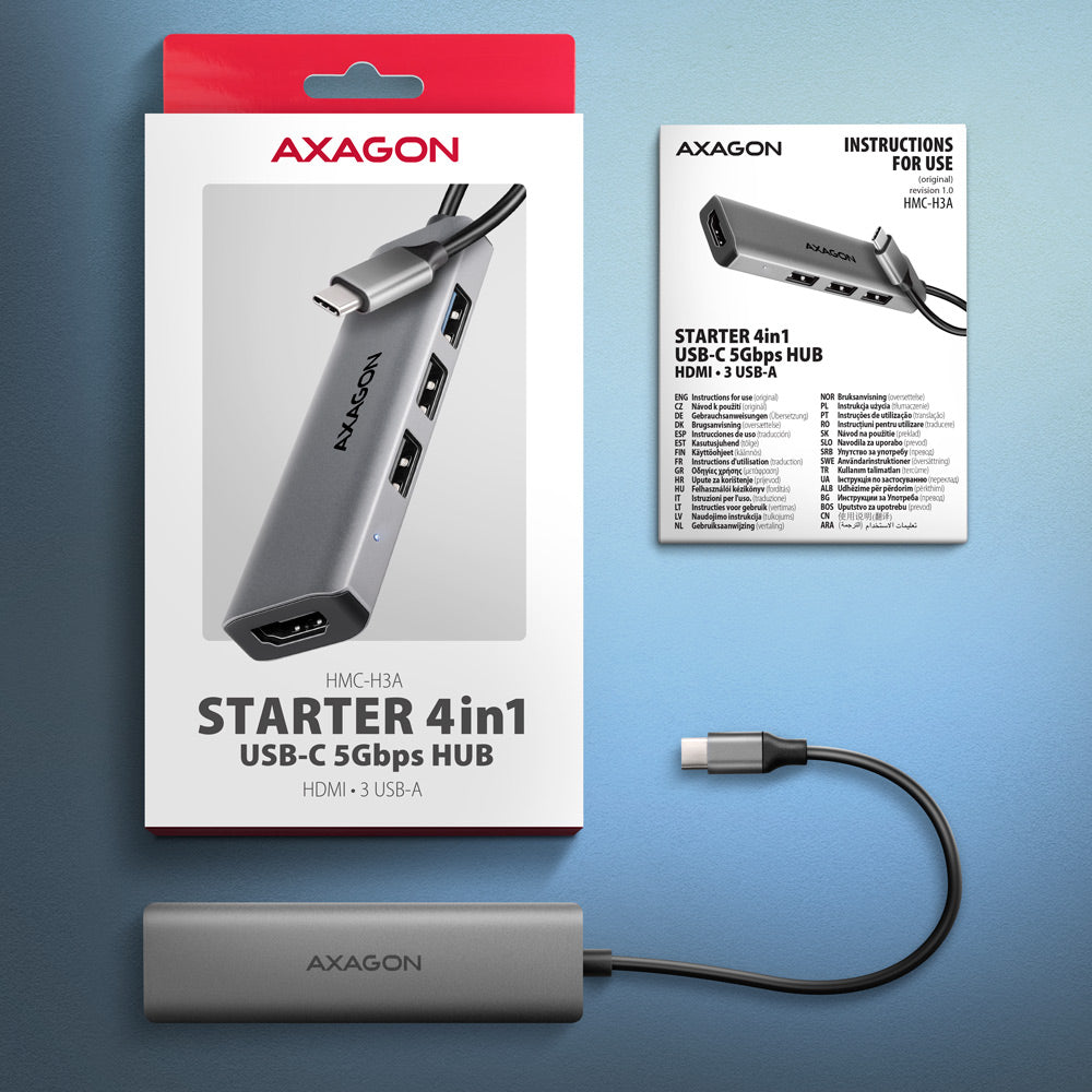 Axagon HMC-H3A base para portátil y replicador de puertos Alámbrico USB 3.2 Gen 1 (3.1 Gen 1) Type-C Plata (5)