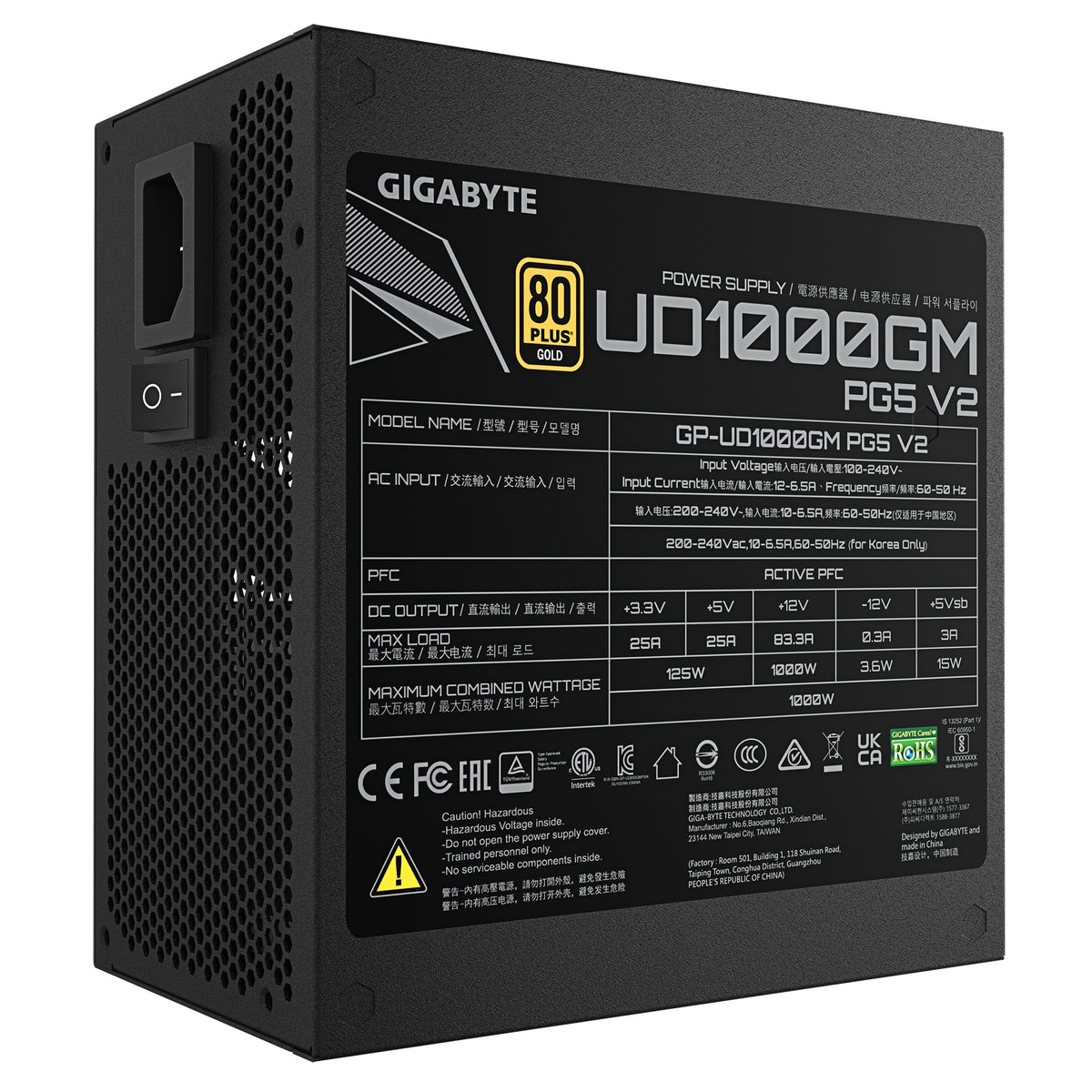 GIGABYTE UD1000GM PG5 V2 unidad de fuente de alimentación 1000 W 20+4 pin ATX ATX Negro (7)