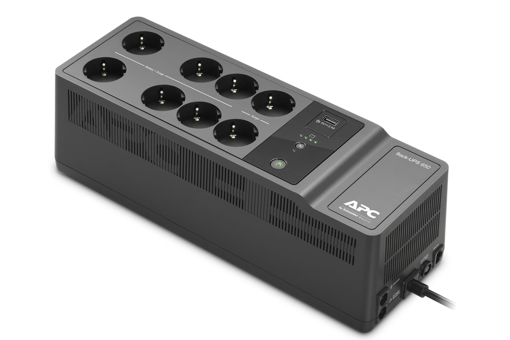 APC Back-UPS 650VA 230V 1 USB charging port - (Offline-) USV sistema de alimentación ininterrumpida (UPS) En espera (Fuera de línea) o Standby (Offline) 0,65 kVA 400 W 8 salidas AC (2)