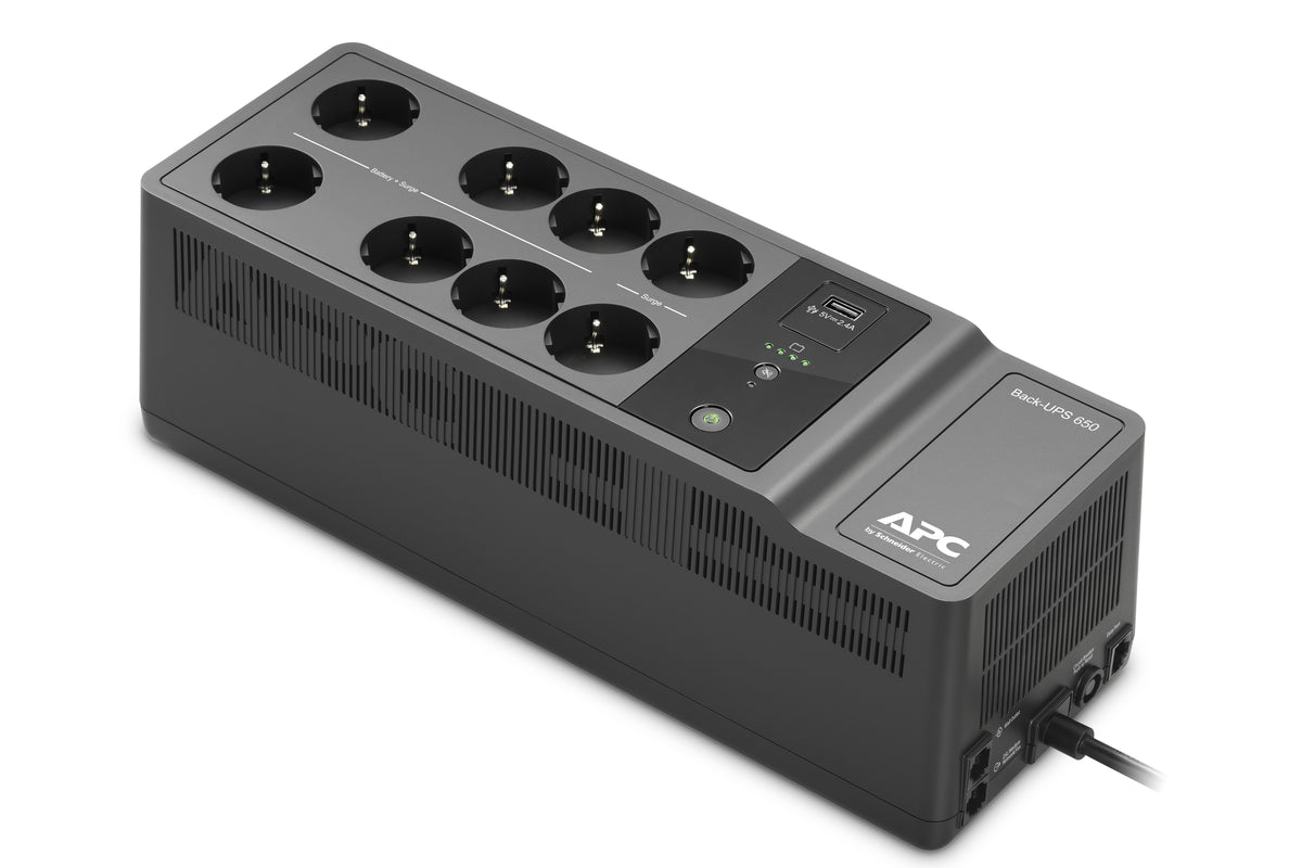 APC Back-UPS 650VA 230V 1 USB charging port - (Offline-) USV sistema de alimentación ininterrumpida (UPS) En espera (Fuera de línea) o Standby (Offline) 0,65 kVA 400 W 8 salidas AC (2)