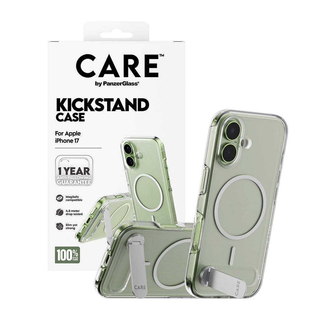 PanzerGlass CARE™ by ® Kickstand Case Transparent w. MagSafe iPhone 17 funda
