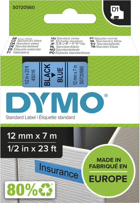 Cinta D1 Dymo LM 12 mm x 7 m azul