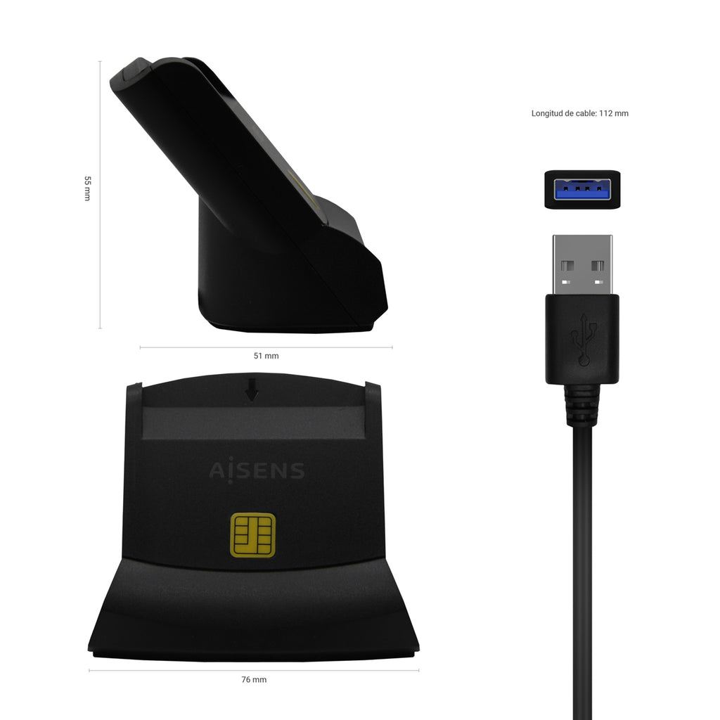 AISENS ASCR-SN05-BK lector de tarjeta inteligente Interior USB USB 2.0 (4)