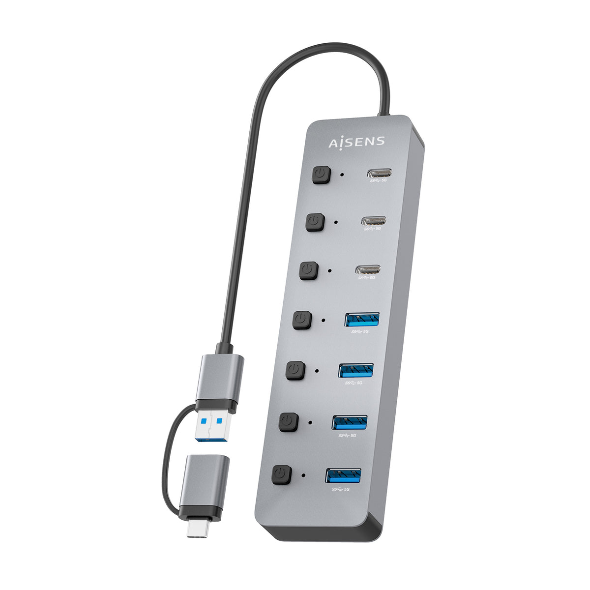 AISENS ASUC-8P043-GR hub de interfaz USB 3.2 Gen 1 (3.1 Gen 1) Type-A 5000 Mbit/s (4)