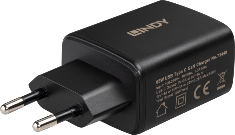 Adaptador carga LINDY 65 W USB-C GaN (2)