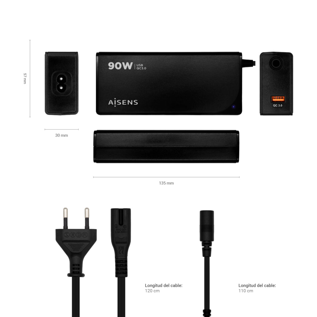 AISENS ASLC-90WAUTO-BK adaptador e inversor de corriente Interior 90 W Negro (5)
