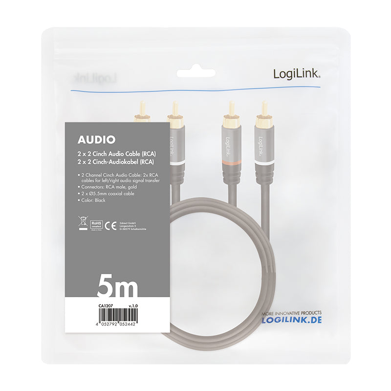 LogiLink CA1207 cable de audio 5 m 2 x RCA Negro (5)