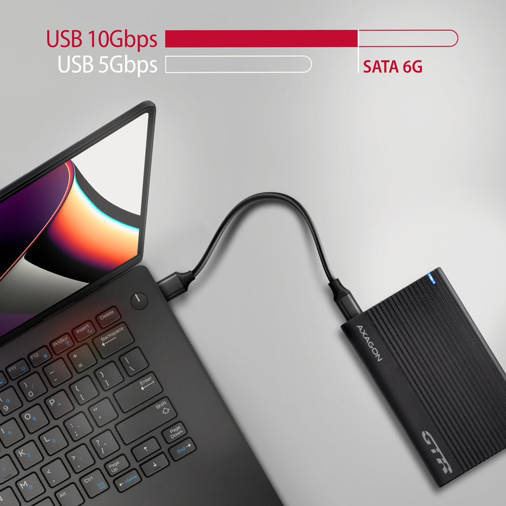 Axagon EE25-GTR USB-C 3.2 Gen 2 - SATA 6G 2.5\" externes Festplattengehäuse geriffelt Carcasa de disco duro/SSD Negro 2.5" (6)