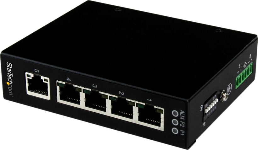 Startech IES51000 - Conmutador, 5 x 10/100/1000, sobremesa, montaje en riel DIN