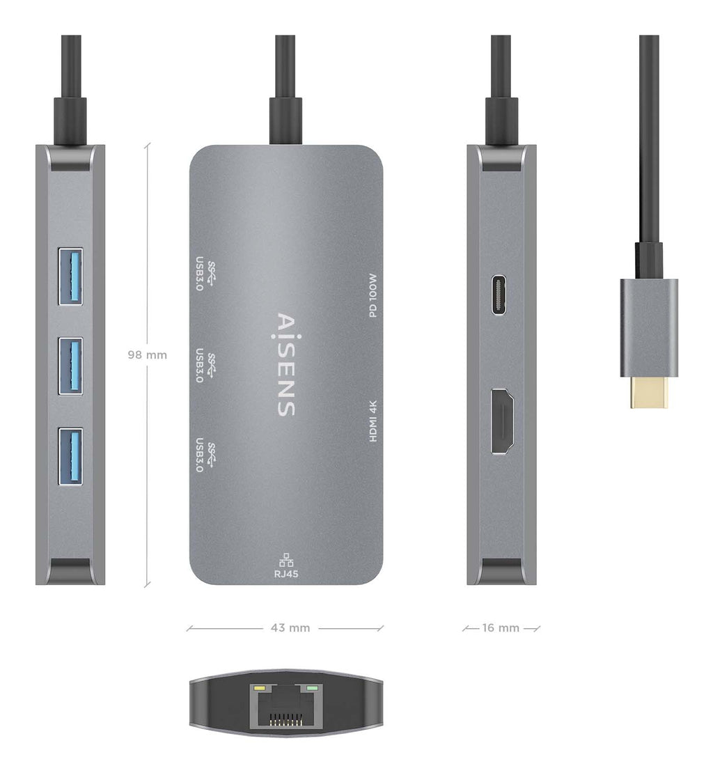 AISENS ASUC-6P019-GR base para portátil y replicador de puertos Alámbrico USB 3.2 Gen 1 (3.1 Gen 1) Type-C (5)