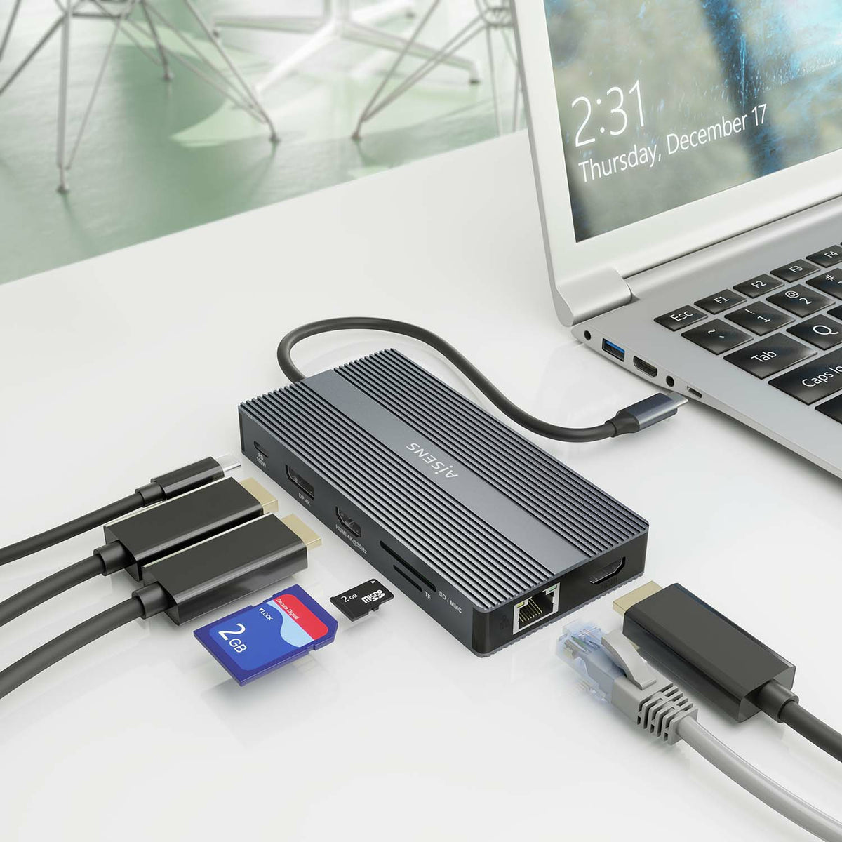 AISENS ASUC-12P017-GR base para portátil y replicador de puertos Alámbrico USB 3.2 Gen 1 (3.1 Gen 1) Type-C (6)