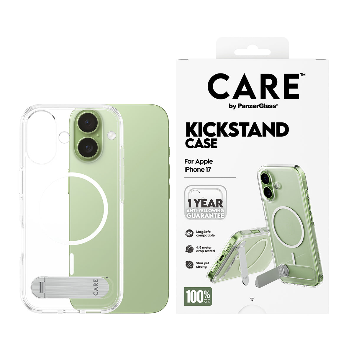 PanzerGlass CARE™ by ® Kickstand Case Transparent w. MagSafe iPhone 17 funda