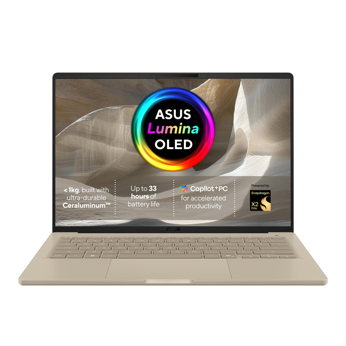 ASUS Zenbook A14 UX3407NA-QD148W Copilot+ PC Snapdragon X2E-88-100 Portátil 35,6 cm (14") WUXGA 16 GB LPDDR5x-SDRAM 1 TB SSD Wi-Fi 7 (802.11be) Windows 11 Home Beige