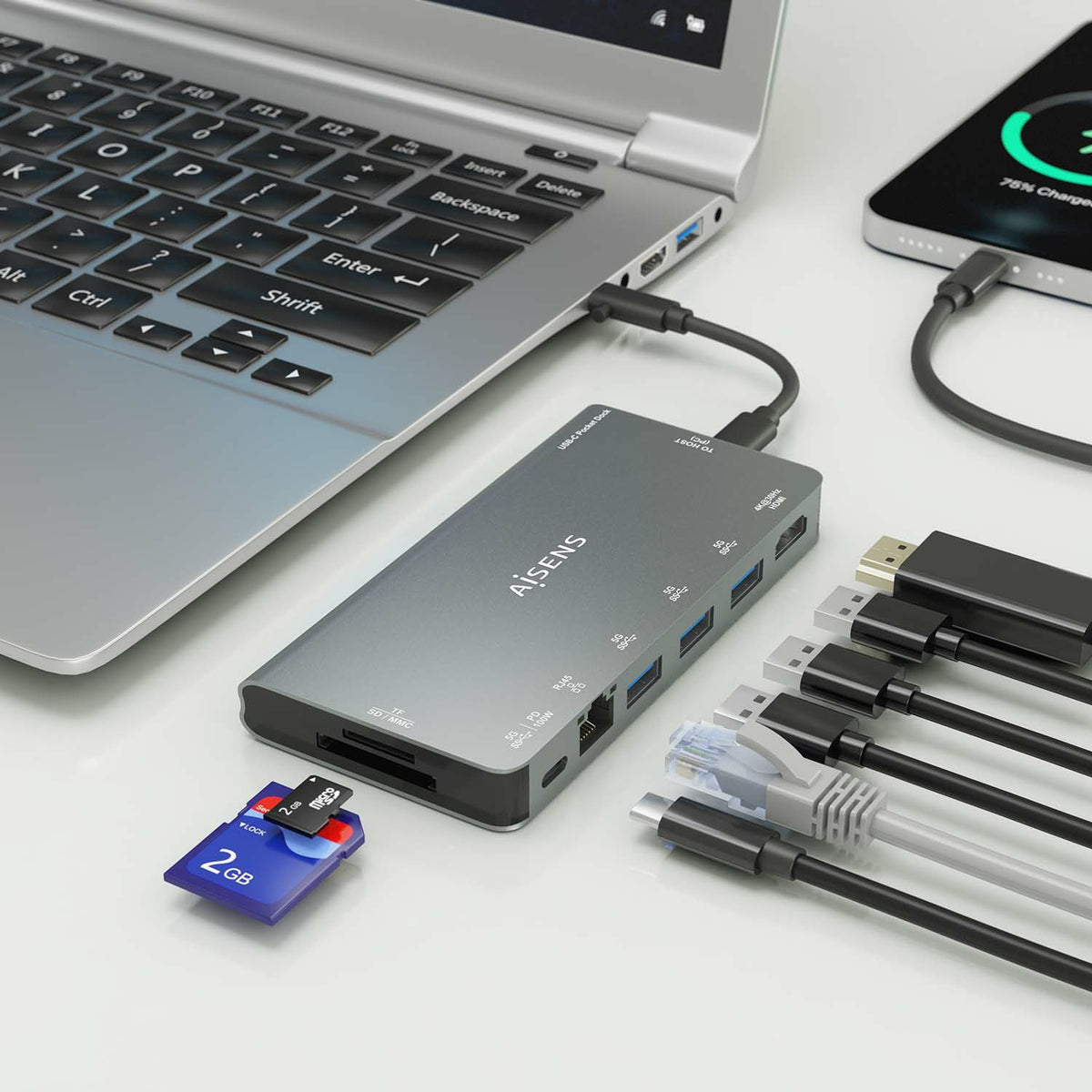 AISENS ASUC-8P015-GR base para portátil y replicador de puertos Alámbrico USB 3.2 Gen 1 (3.1 Gen 1) Type-C (6)