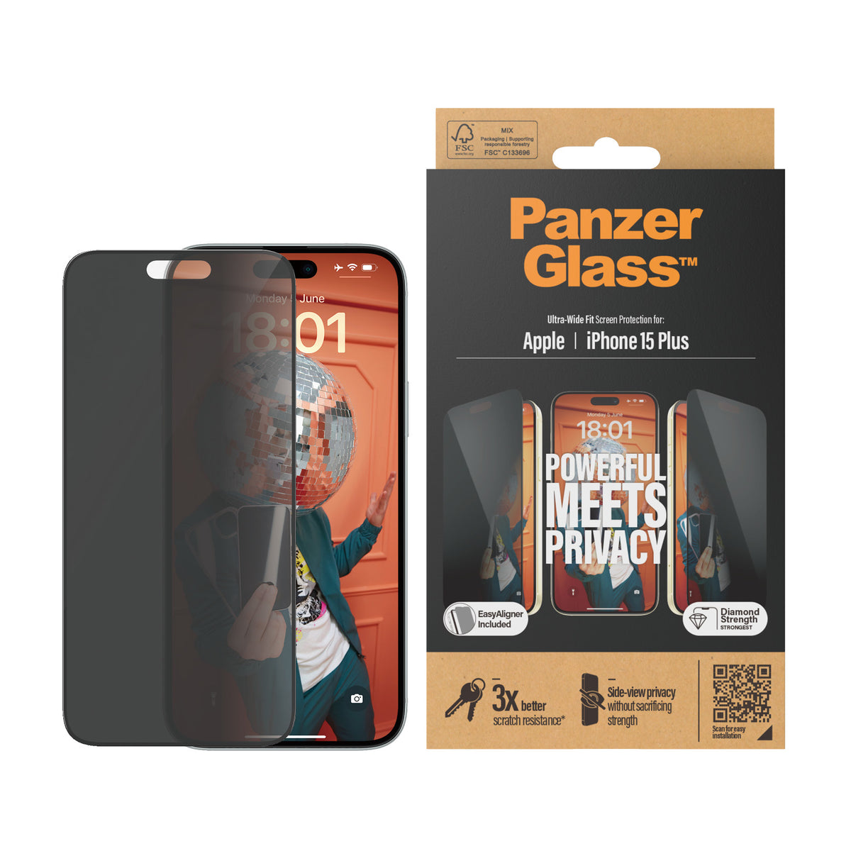 PanzerGlass ® Privacy Screen Protector iPhone 15 Plus | Ultra-Wide Fit w. EasyAligner Protector de pantalla Apple 1 pieza(s) (2)