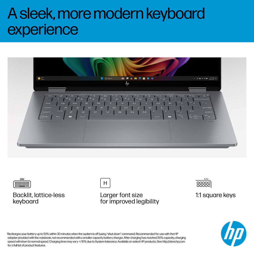 HP OmniBook X FlipNGAI 14-fm0005na Copilot+ PC Intel Core Ultra 5 226V Hybrid (2-in-1) 35.6 cm (14") Touchscreen 2K 16 GB LPDDR5x-SDRAM 512 GB SSD Wi-Fi 7 (802.11be) Windows 11 Home Silver (9)