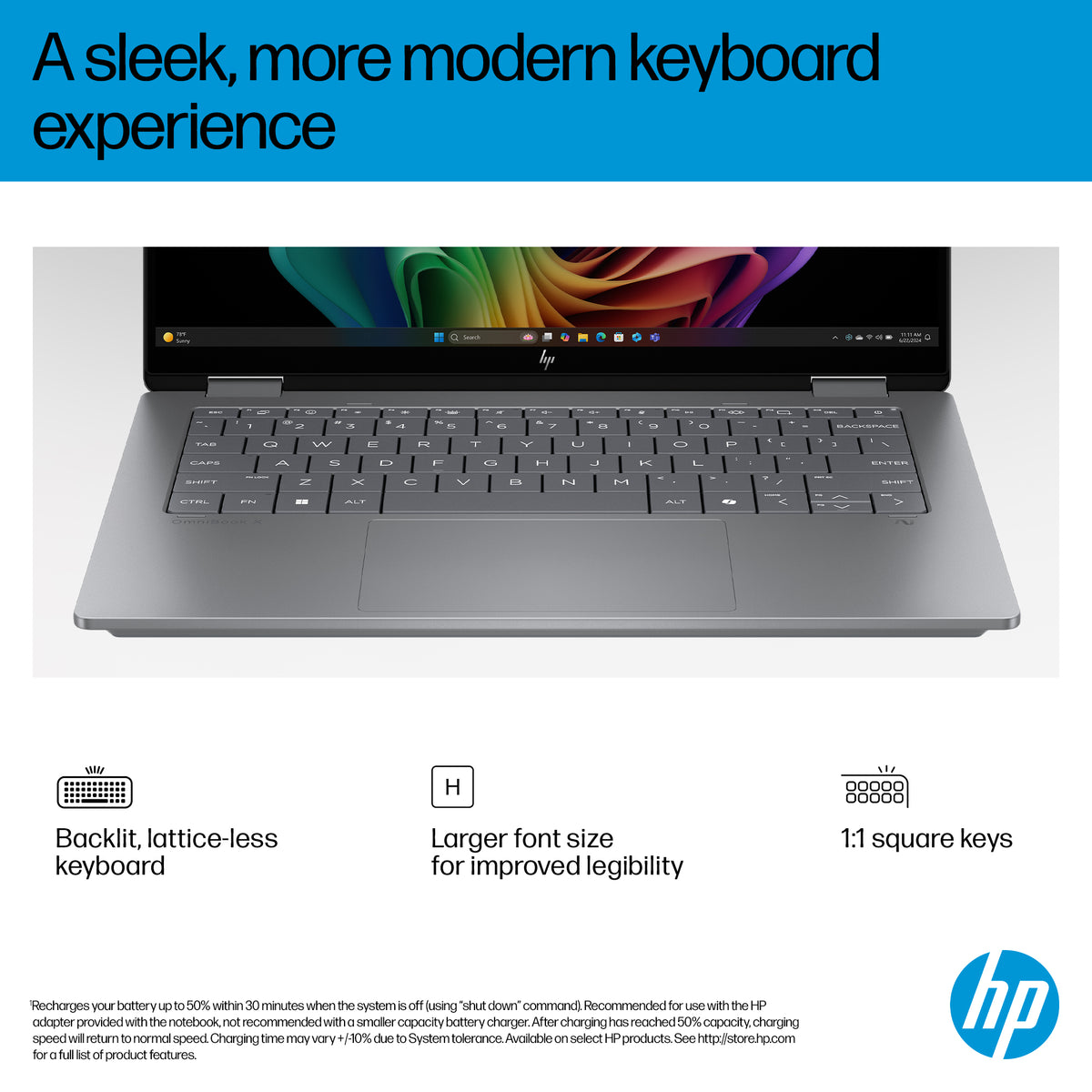 HP OmniBook X FlipNGAI 14-fm0005na Copilot+ PC Intel Core Ultra 5 226V Hybrid (2-in-1) 35.6 cm (14") Touchscreen 2K 16 GB LPDDR5x-SDRAM 512 GB SSD Wi-Fi 7 (802.11be) Windows 11 Home Silver (9)