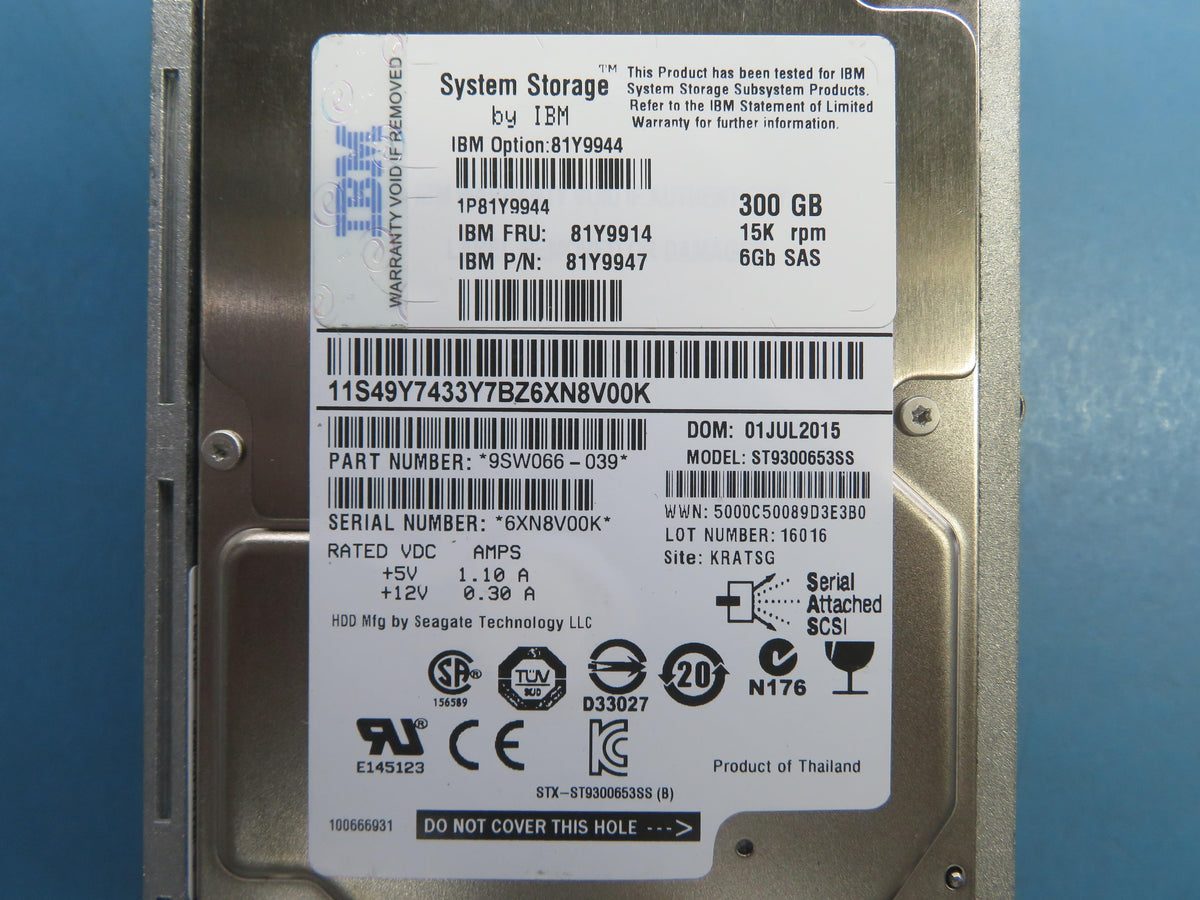 IBM 300GB 15K 6G 2.5" SAS HDD 81Y9914-RFB – Reacondicionado