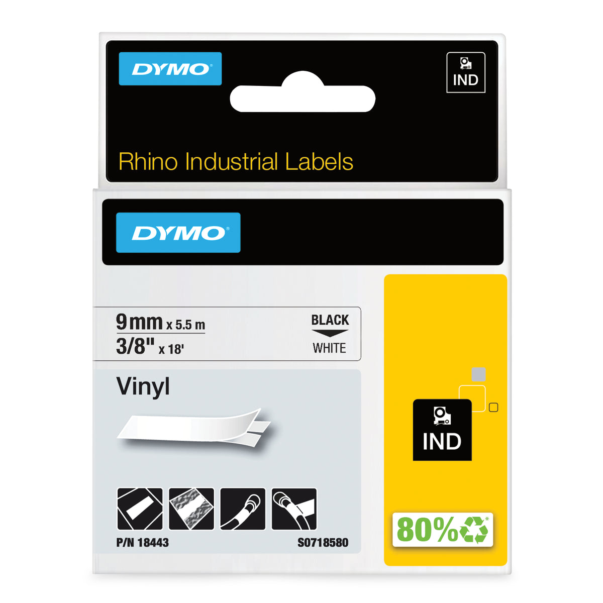 DYMO 18443 cinta para impresora de etiquetas Negro sobre blanco